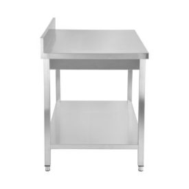   Rm. munkaasztal alsó polccal, hátsó felhajtással (100 mm), 1400×600×900 mm, lapra szerelt