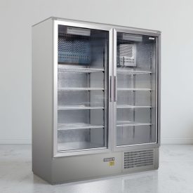   Csúszó üvegajtós, rozsdamentes hűtővitrin, bruttó 800 literes