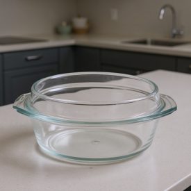 Simax hőálló jénai tál fedővel, kerek, 3,5+1,6 liter