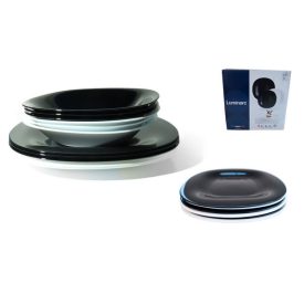   Carine fekete-fehér étkészlet, 18 részes, temperált, szögletes, üveg