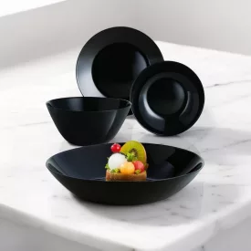   Zelie fekete étkészlet, 19 részes, salátástállal, temperált, kerek, üveg