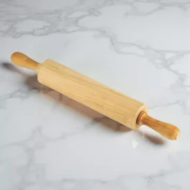   Nyújtófa, csapágyas nyéllel, kaucsukfából, hasznos felület: 25 cm, átmérő: 6 cm, Delícia