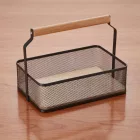 Fémkosár fa fogóval, 23,5×15,6×7,5 cm, porszórt fekete