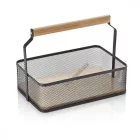 Fémkosár fa fogóval, 23,5×15,6×7,5 cm, porszórt fekete