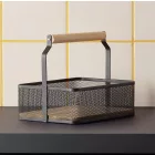 Fémkosár fa fogóval, 23,5×15,6×7,5 cm, porszórt fekete