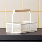 Fémkosár fa fogóval, 23,5×15,6×7,5 cm, porszórt fehér