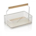 Fémkosár fa fogóval, 23,5×15,6×7,5 cm, porszórt fehér