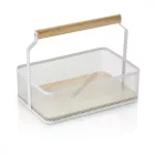 Fémkosár fa fogóval, 23,5×15,6×7,5 cm, porszórt fehér