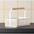 Fémkosár fa fogóval, 23,5×15,6×7,5 cm, porszórt fehér