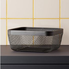   Gyümölcskosár, fémkosár, 24,5×24,5×11 cm, porszórt fekete