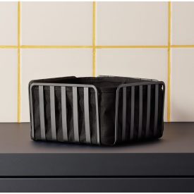   Kenyérkosár, pamutbéléssel, fém, 19×19×10,5 cm, porszórt fekete