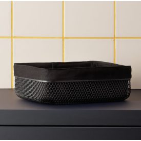   Kosár pamutbéléssel, fém, 27,5×20×8,5 cm, porszórt fekete