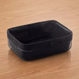   Kosár pamutbéléssel, fém, 27,5×20×8,5 cm, porszórt fekete
