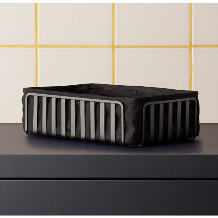 Kenyérkosár pamutbéléssel, fém, 28,5×18,5×8 cm, porszórt fekete