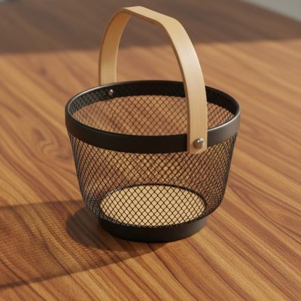 Fém gyümölcskosár, 24 cm, porszórt fekete