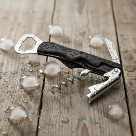 Pincérbicska, dugóhúzó, sörnyitó műanyag nyéllel, 13,5 cm