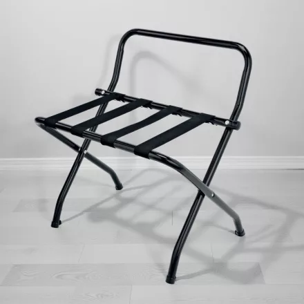 Bőröndtartó falvédővel, 71×47×46 cm, összecsukható, fekete