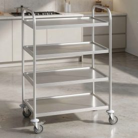 Zsúrkocsi, tálalókocsi, 4 polcos, rozsdamentes, Cargo