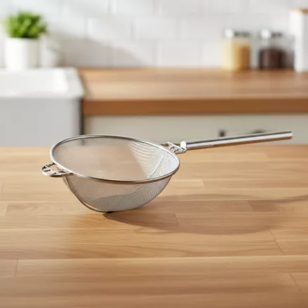 Erősített szűrő rozsdamentes nyéllel 30 cm, dupla hálós