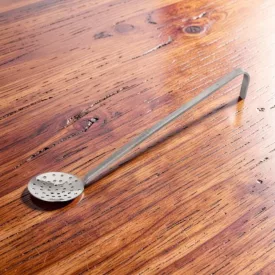  Szűrőkanál, kerek, rozsdamentes, nyélhossz.: 32 cm, átmérő 10 cm