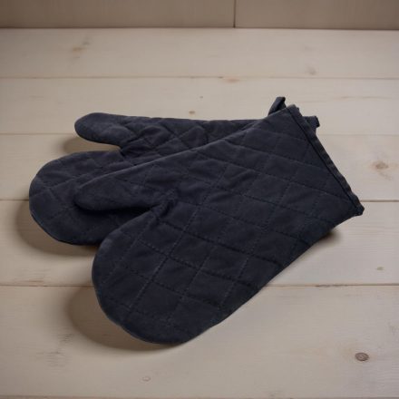 Sütőkesztyű-pár, poliészter, pamutbéléssel, 32 cm, fekete, hőálló 200 °C-ig