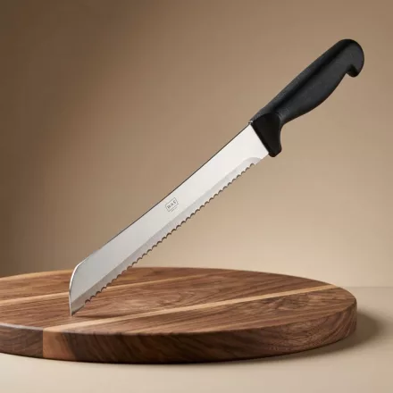 Kenyérvágó kés, 20 cm penge, műanyag fekete nyél