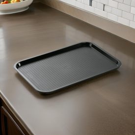 Műanyag tálca, bordás felület, 35×27×2 cm, fekete