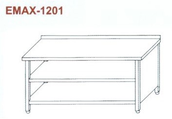 Munkaasztal 3 oldalon zárt, elől nyitott, alsó és közbenső polccal,hátsó felhajtással Emax-1201 KR 1200×700×850