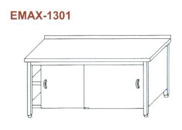 Munkaasztal 3 oldalon zárt, elől tolóajtó, alsó és közbenső polccal, hátsó felhajtással Emax-1301 KR 1000×700×850