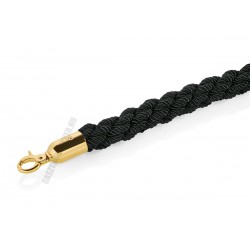 Kordonkötél, fonott, fekete, arany színű akasztóval, 250x3,2 cm