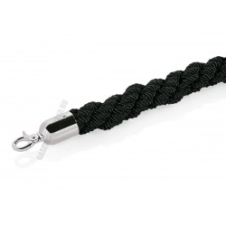 Kordonkötél, fonott, fekete, króm akasztóval, 150x3,8 cm